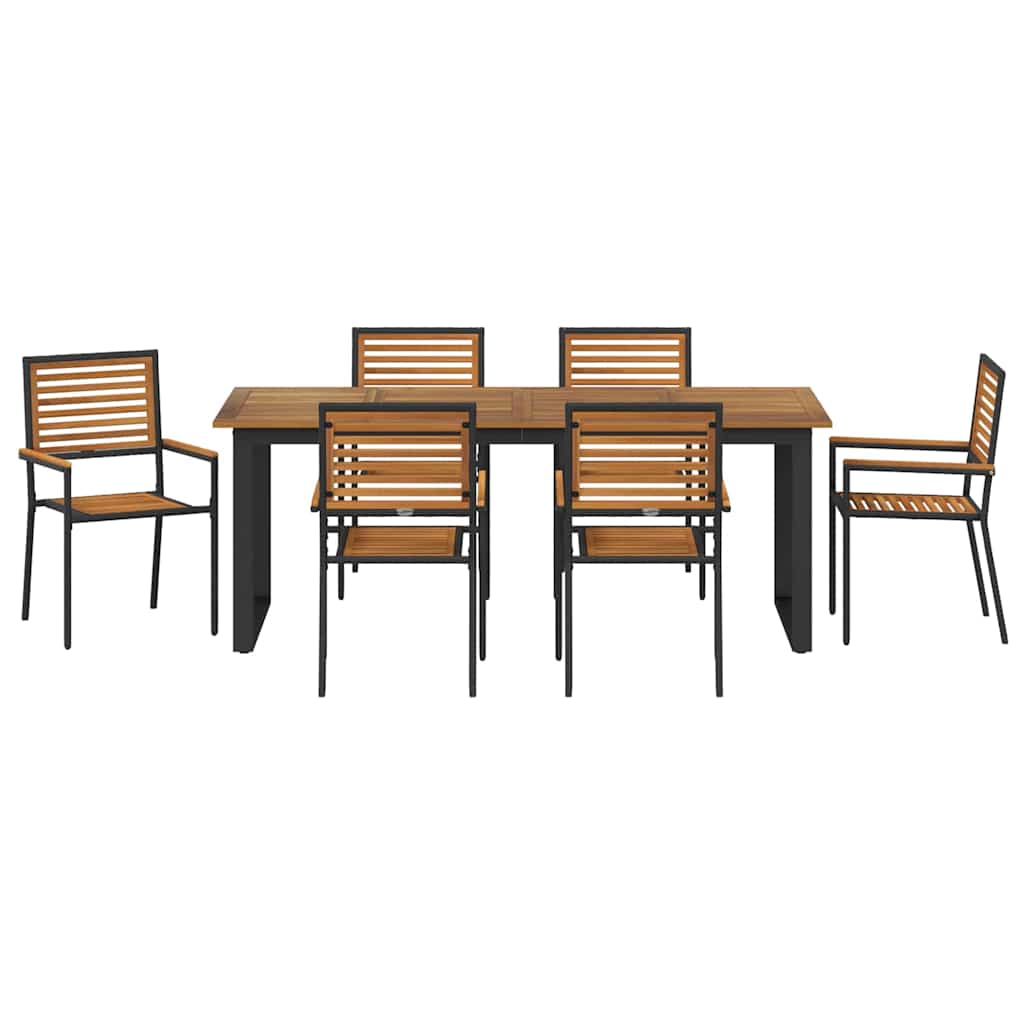 Tuin eettafelset 7 pcs Zwart Massief Acaciahout