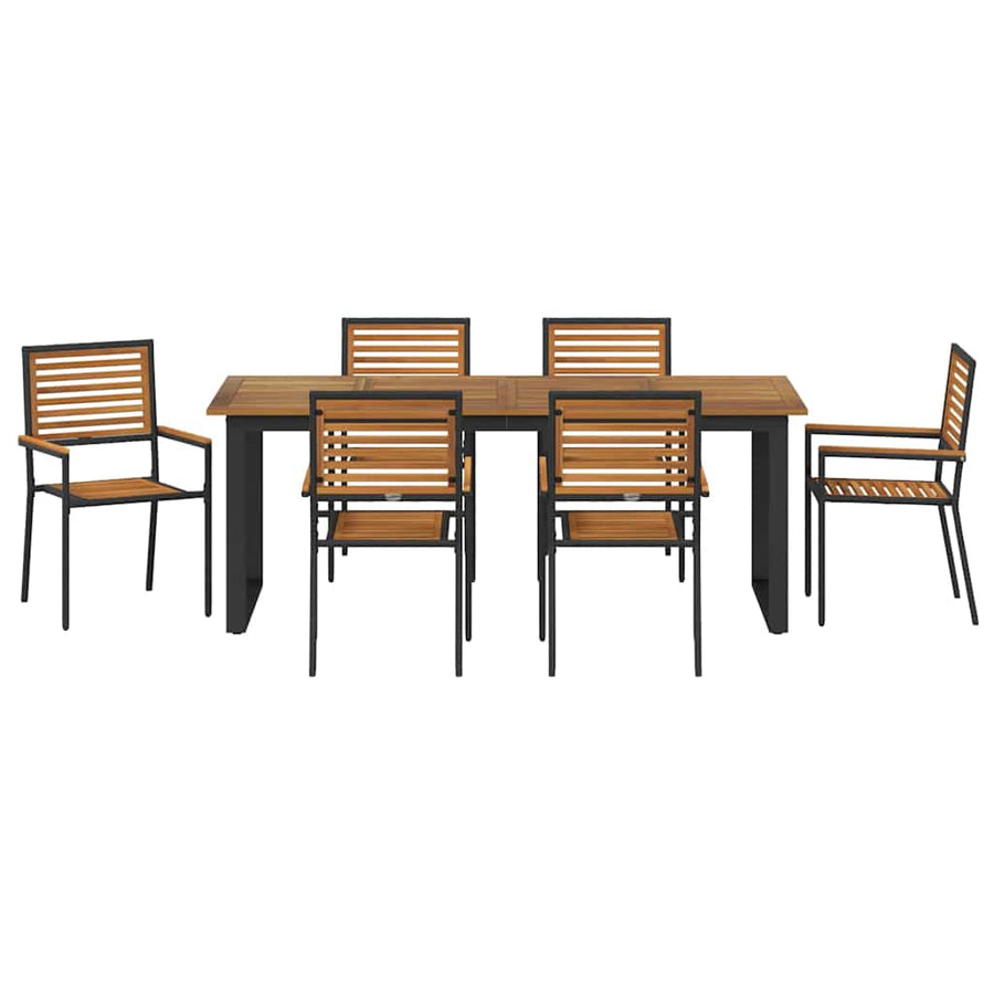 Tuin eettafelset 7 pcs Zwart Massief Acaciahout