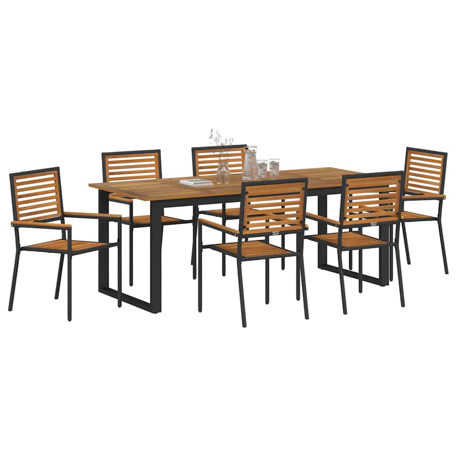 Tuin eettafelset 7 pcs Zwart Massief Acaciahout