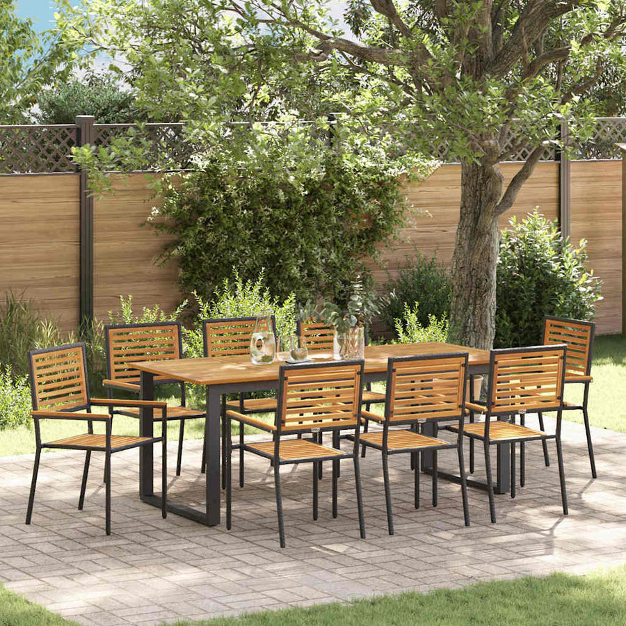 Tuin eettafelset 9 pcs Zwart Massief Acaciahout
