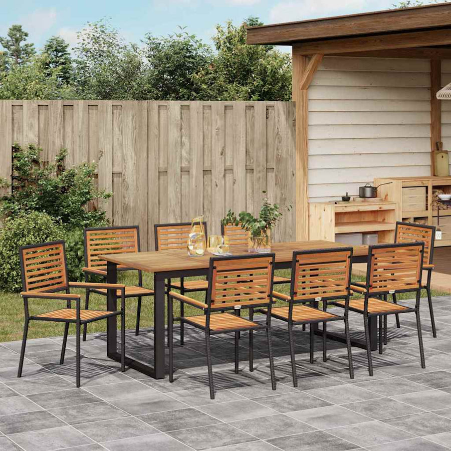 Tuin eettafelset 9 pcs Zwart Massief Acaciahout