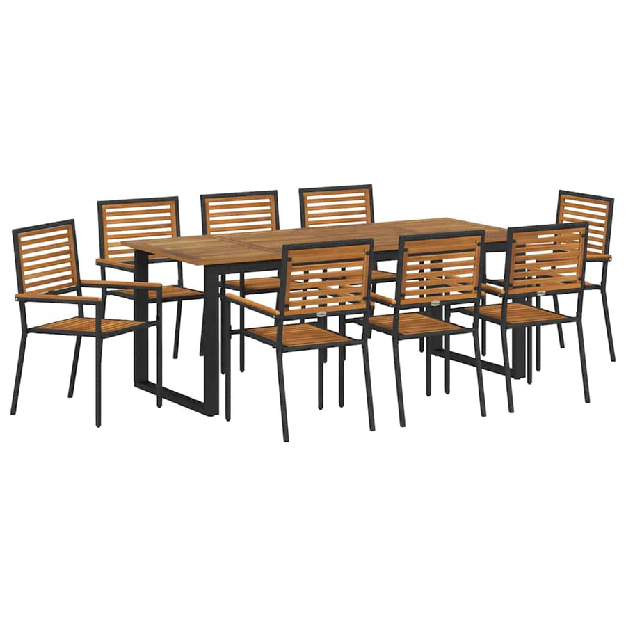 Tuin eettafelset 9 pcs Zwart Massief Acaciahout