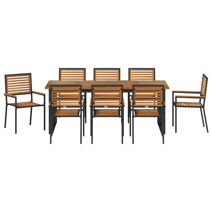 Tuin eettafelset 9 pcs Zwart Massief Acaciahout