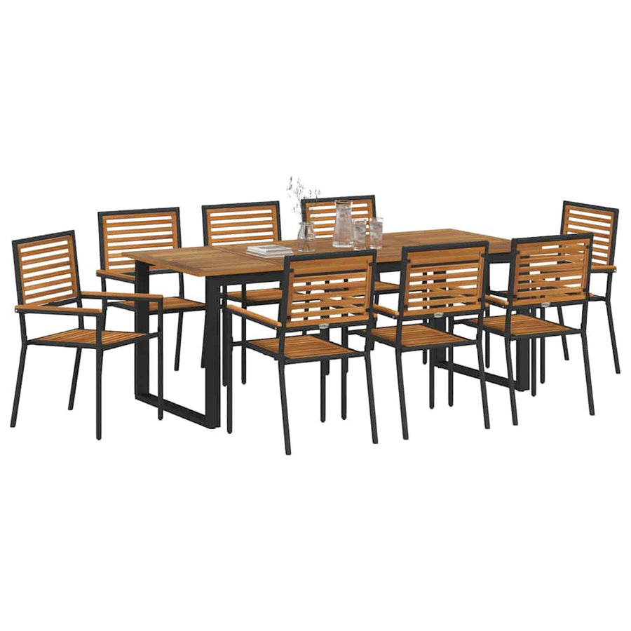 Tuin eettafelset 9 pcs Zwart Massief Acaciahout