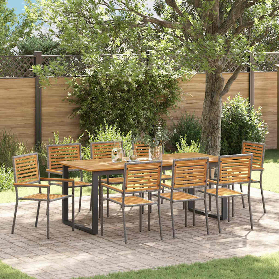 Tuin eettafelset 9 pcs Grijs Massief Acaciahout