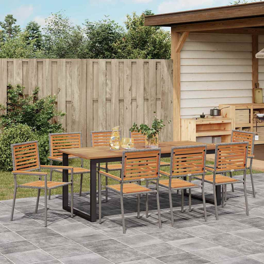 Tuin eettafelset 9 pcs Grijs Massief Acaciahout