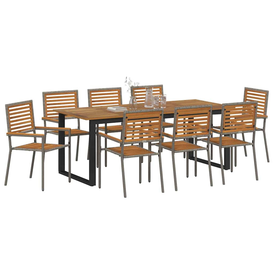 Tuin eettafelset 9 pcs Grijs Massief Acaciahout