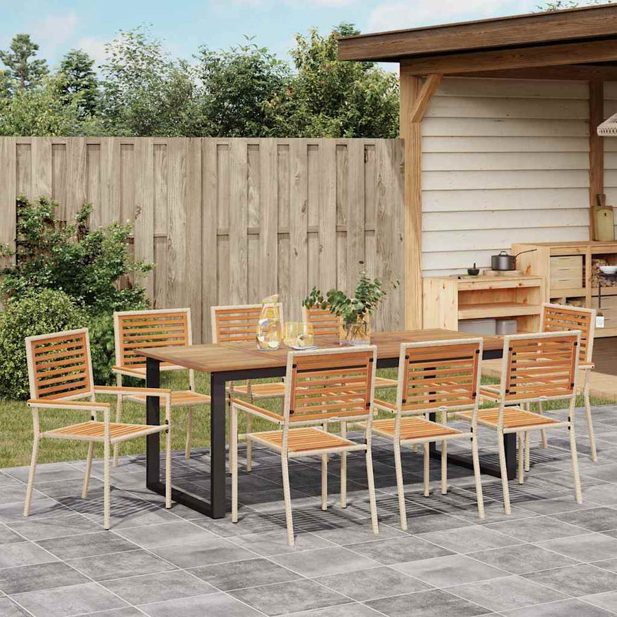 Tuin eettafelset 9 pcs Beige Massief Acaciahout
