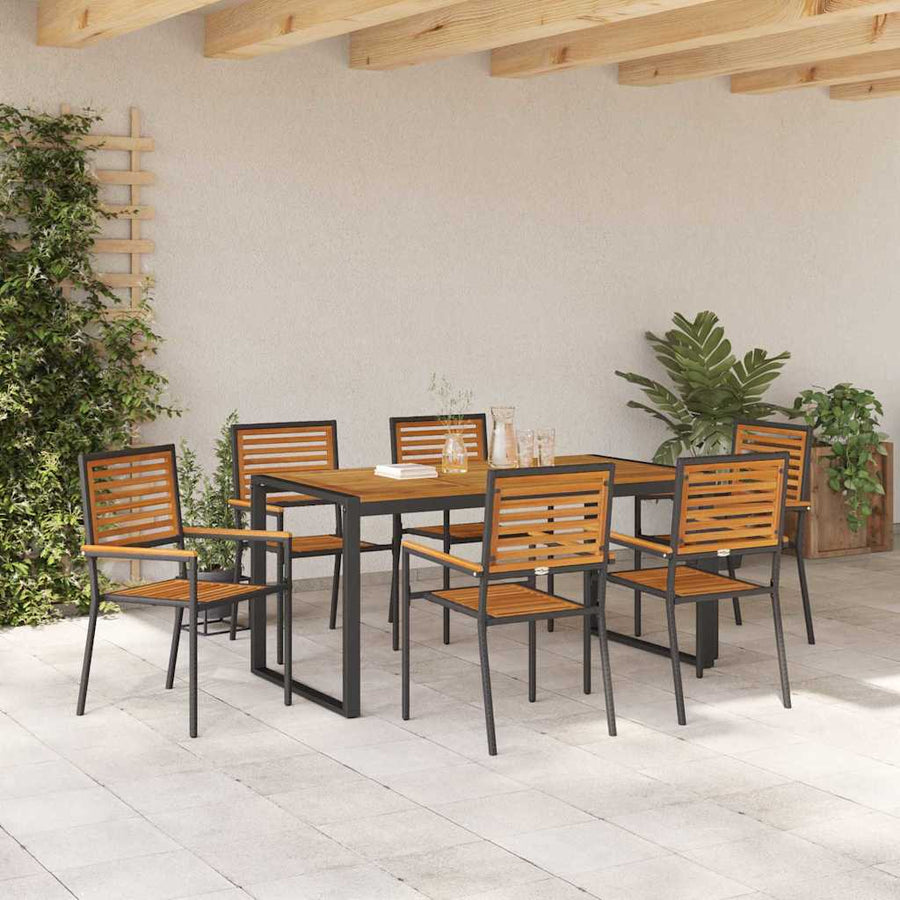 Tuin eettafelset 7 pcs Zwart en Bruin poly rattan
