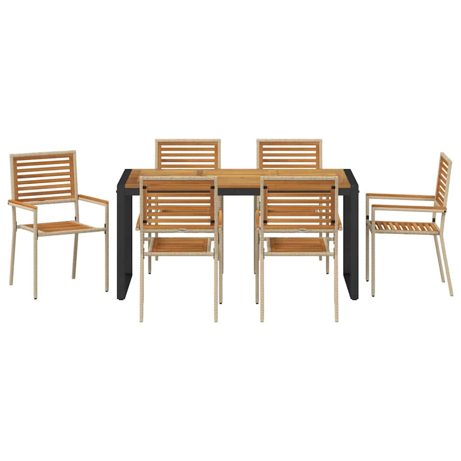 Tuin eettafelset 7 pcs Beige en Bruin poly rattan