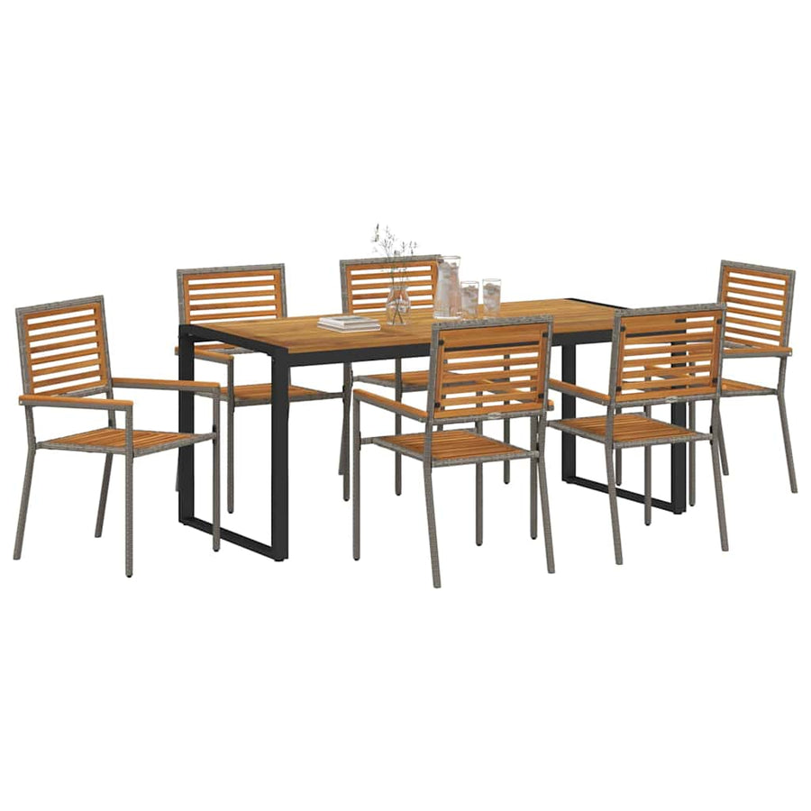 Tuin eettafelset 7 pcs Grijs en Bruin poly rattan