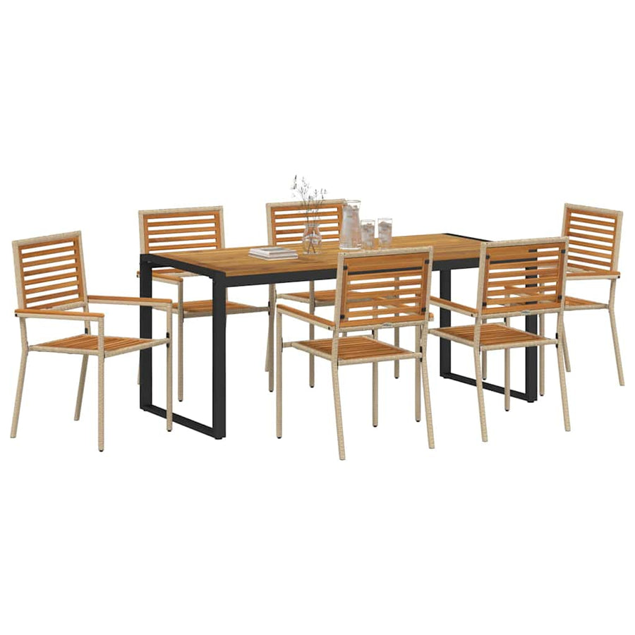 Tuin eettafelset 7 pcs Beige en Bruin poly rattan