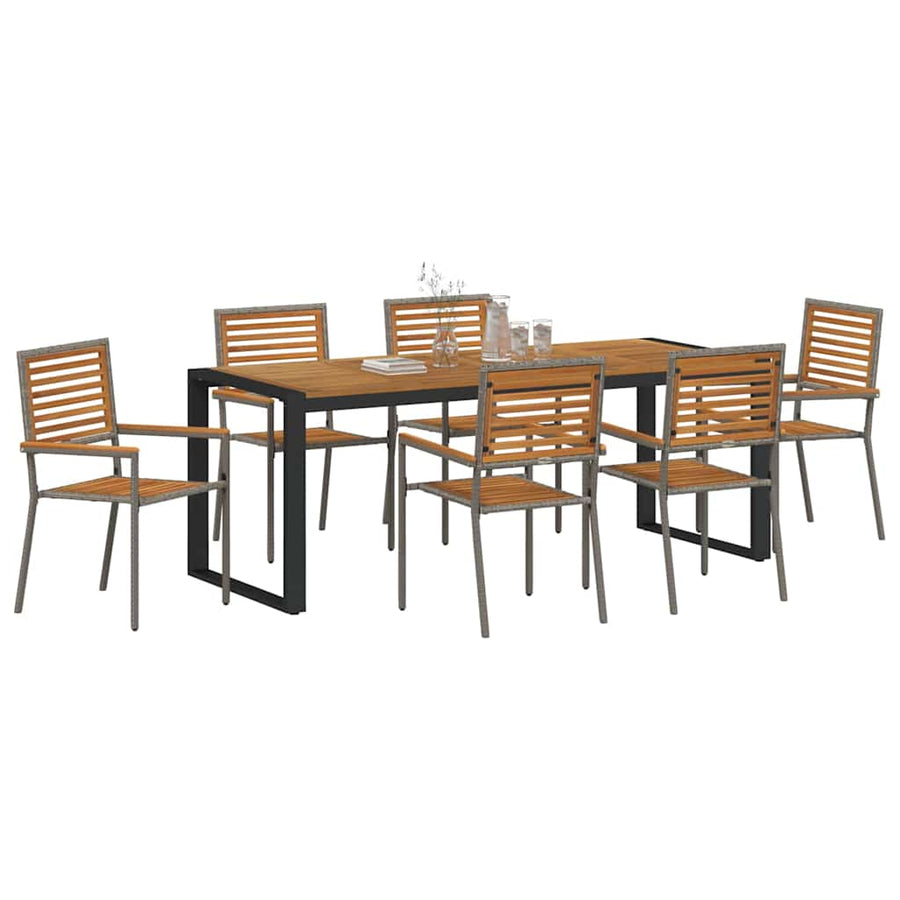 Tuin eettafelset 7 pcs Grijs en Bruin poly rattan