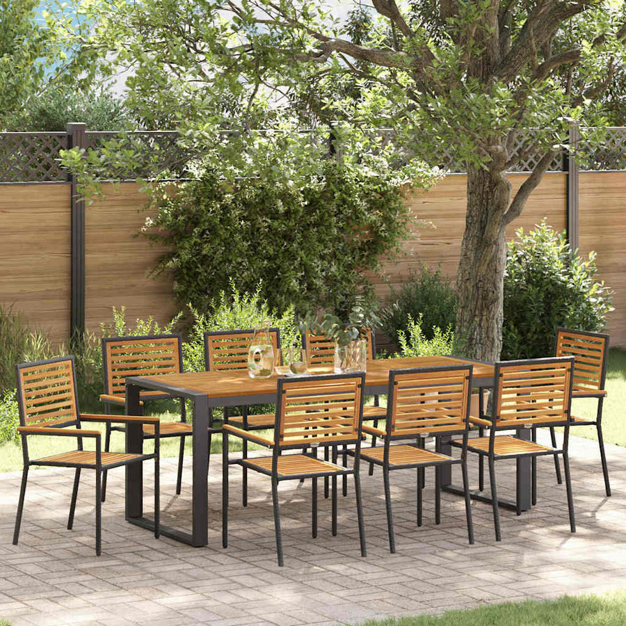 Tuin eettafelset 9 pcs Zwart en Bruin poly rattan