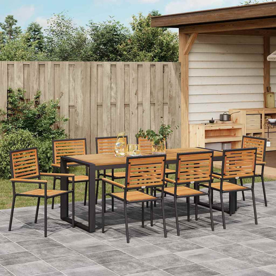 Tuin eettafelset 9 pcs Zwart en Bruin poly rattan