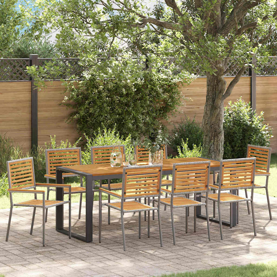 Tuin eettafelset 9 pcs Grijs en Bruin poly rattan
