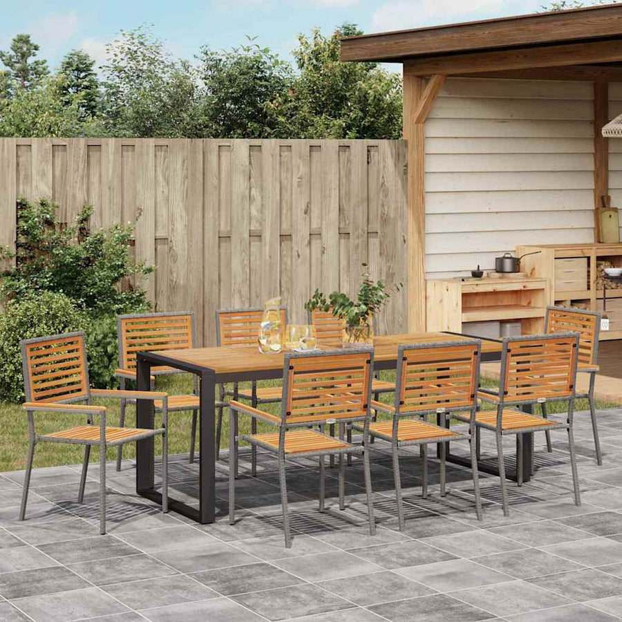 Tuin eettafelset 9 pcs Grijs en Bruin poly rattan