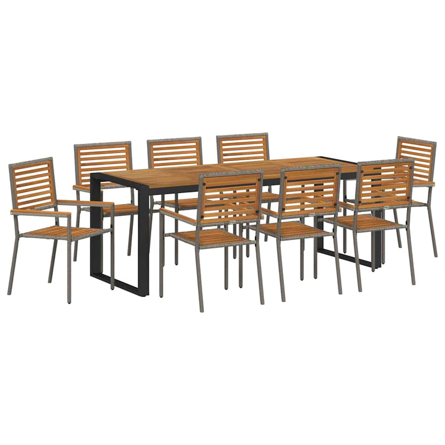 Tuin eettafelset 9 pcs Grijs en Bruin poly rattan