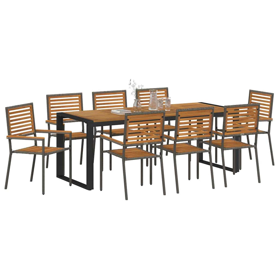 Tuin eettafelset 9 pcs Grijs en Bruin poly rattan