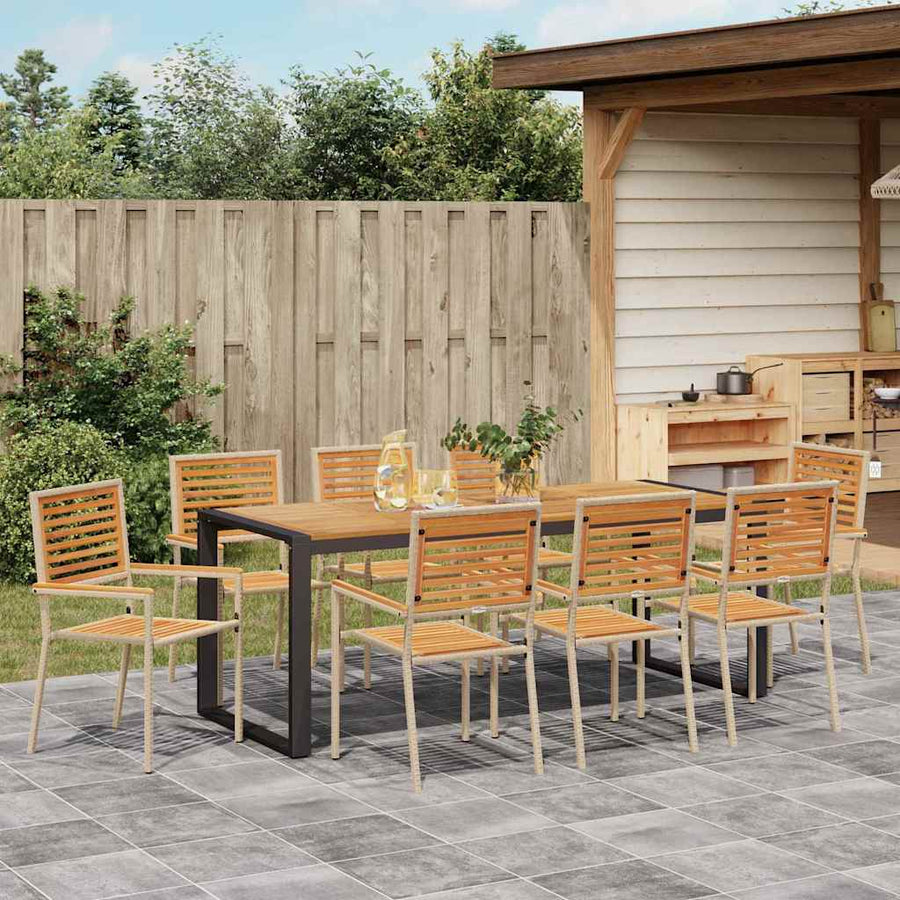 Tuin eettafelset 9 pcs Beige en Bruin poly rattan