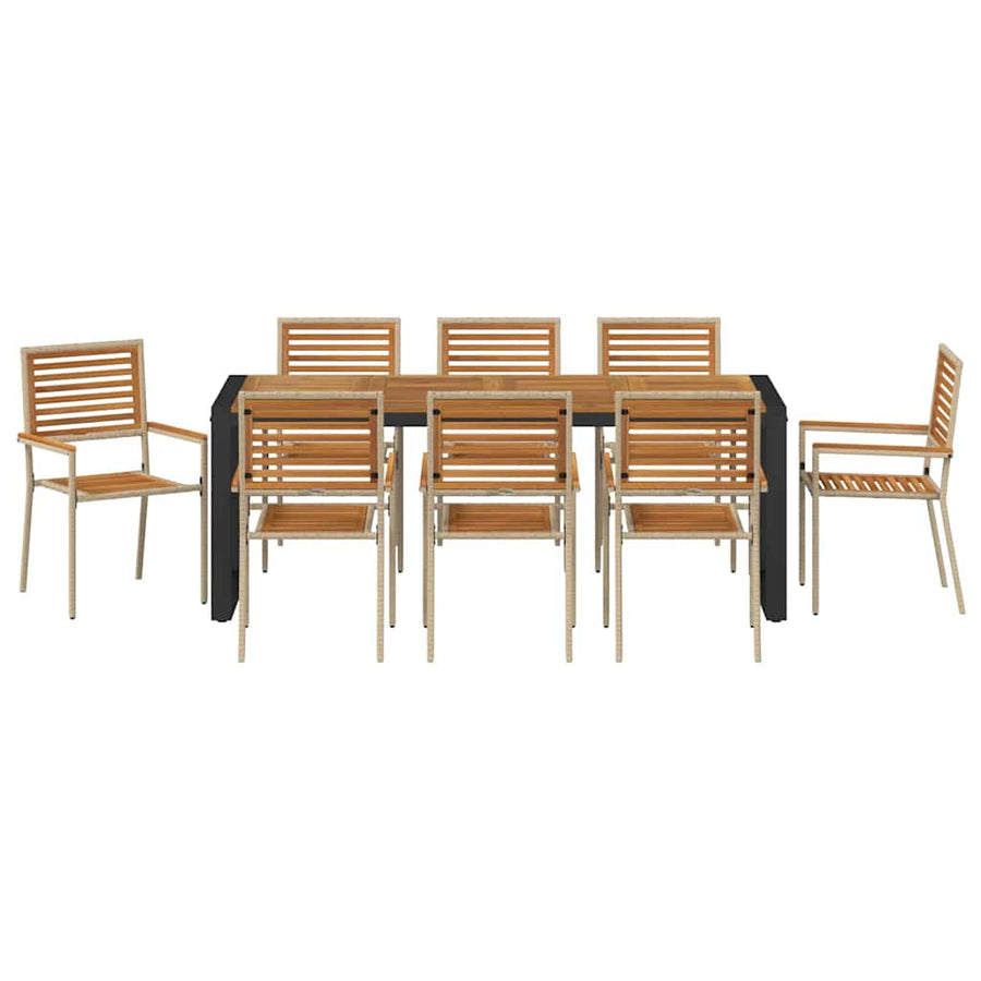 Tuin eettafelset 9 pcs Beige en Bruin poly rattan