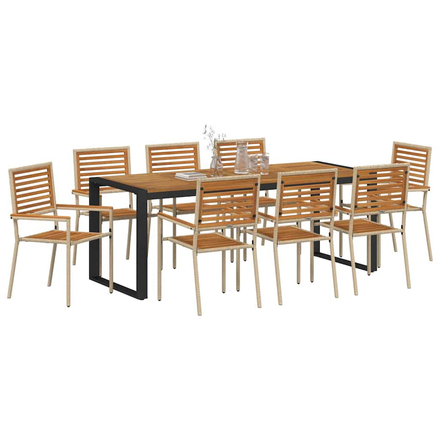 Tuin eettafelset 9 pcs Beige en Bruin poly rattan