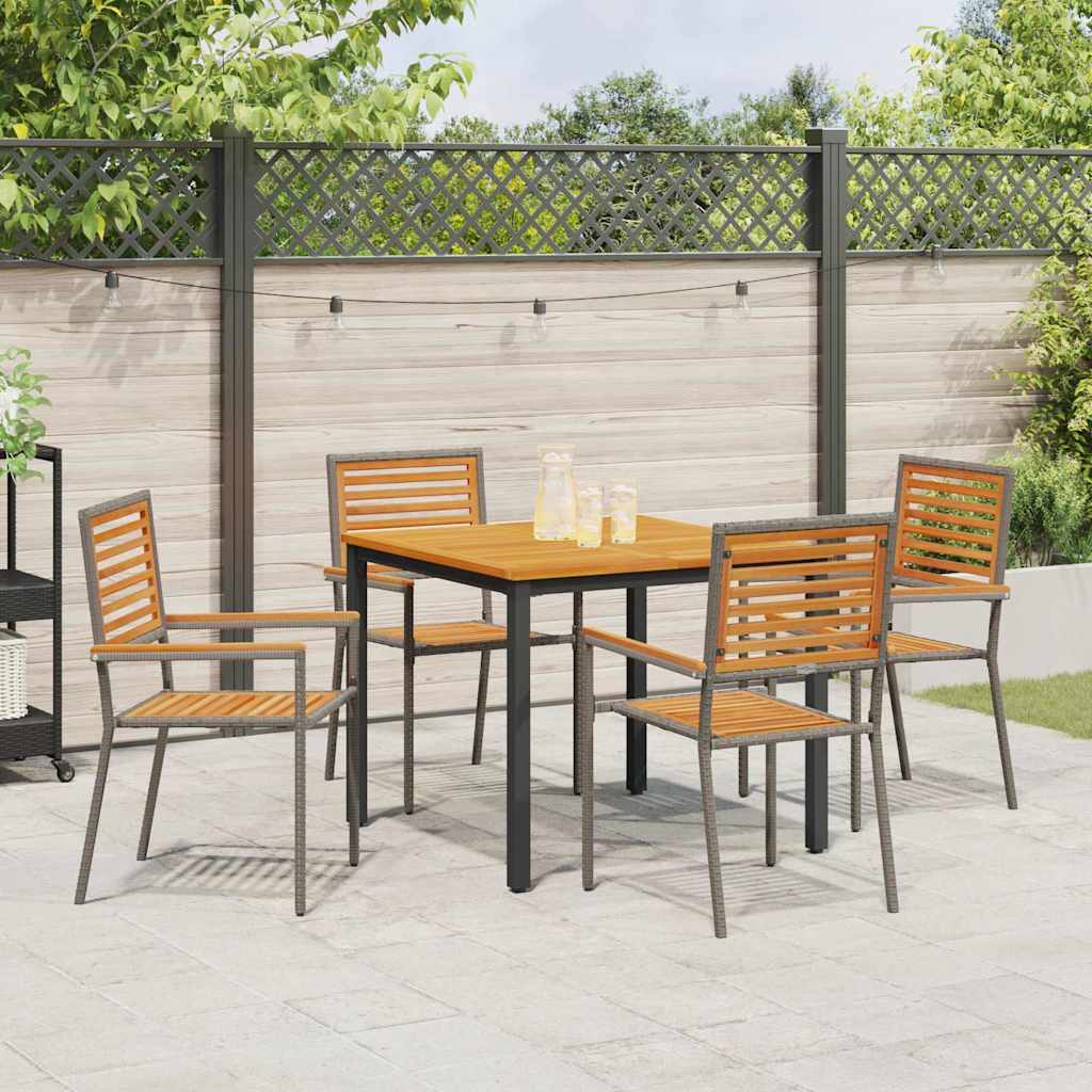 Tuin Eetset 5 Pcs 90 X 90 X 75 Cm Poly Rattan Vierzitsbank 90 cm tafellengte Grijs
