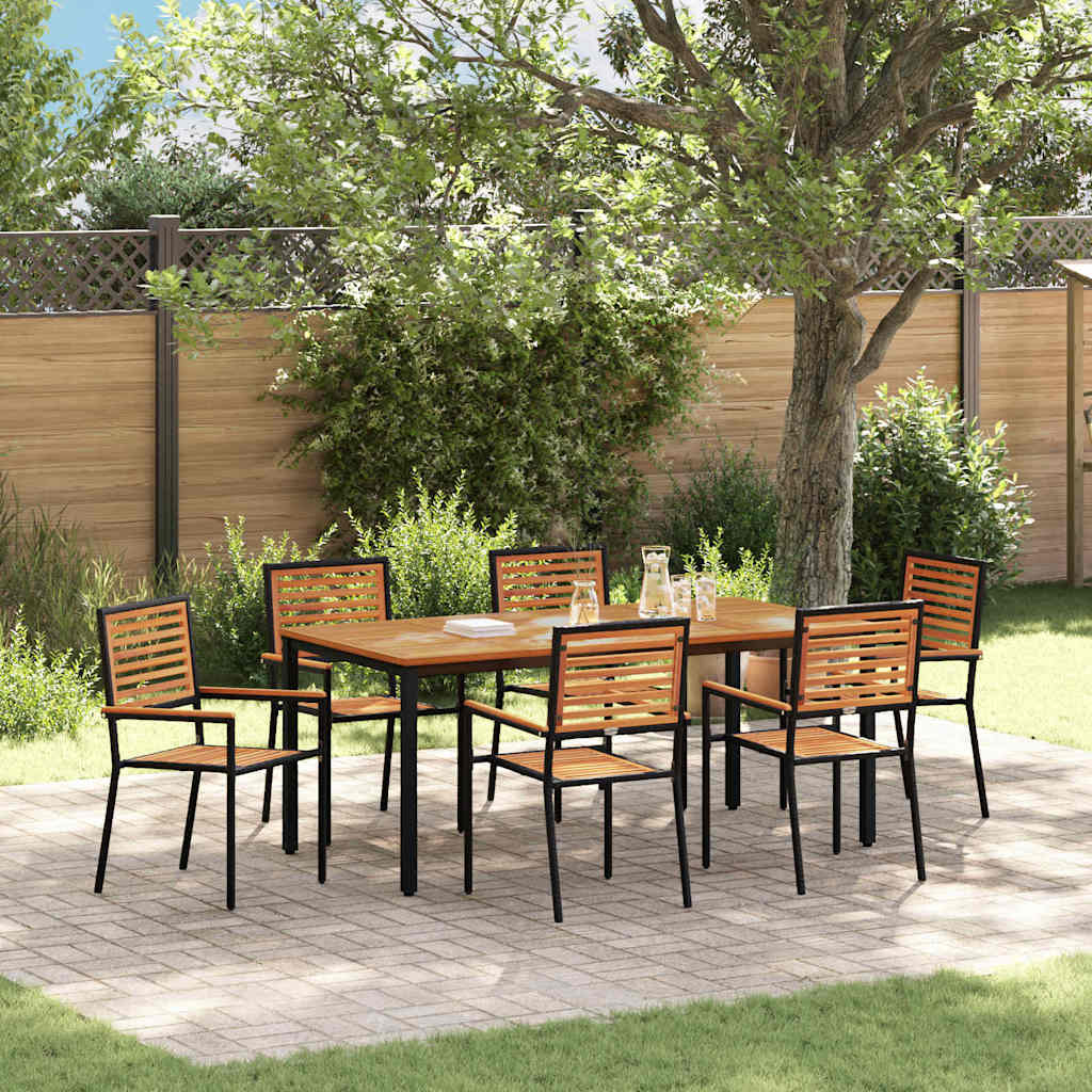 Tuin Eettafelset 7 Pcs En Bruin Poly Rattan 6-Persoons 180 cm tafellengte Zwart