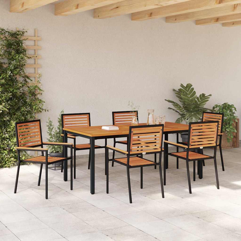 Tuin Eettafelset 7 Pcs En Bruin Poly Rattan 6-Persoons 180 cm tafellengte Zwart