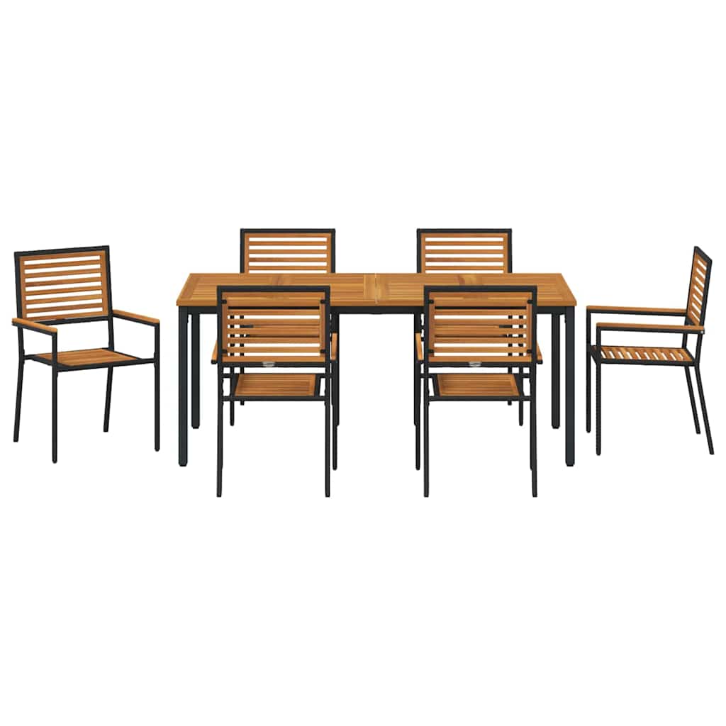 Tuin Eettafelset 7 Pcs En Bruin Poly Rattan 6-Persoons 180 cm tafellengte Zwart