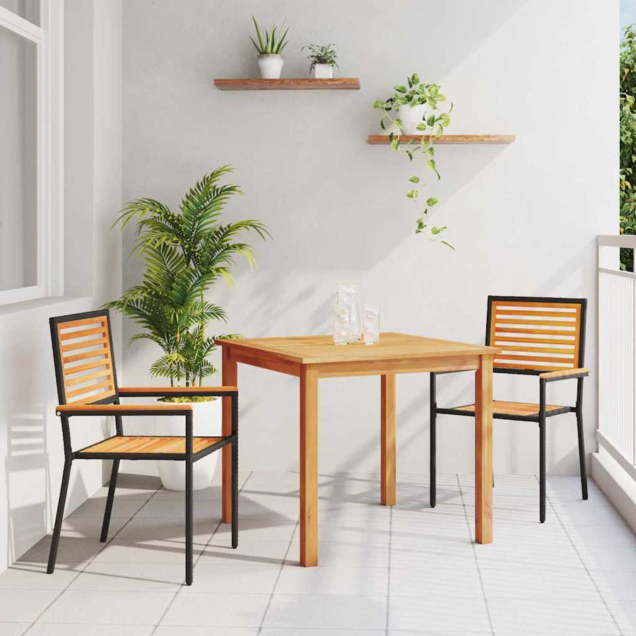 Tuin eettafelset 3 pcs Zwart Massief Acaciahout