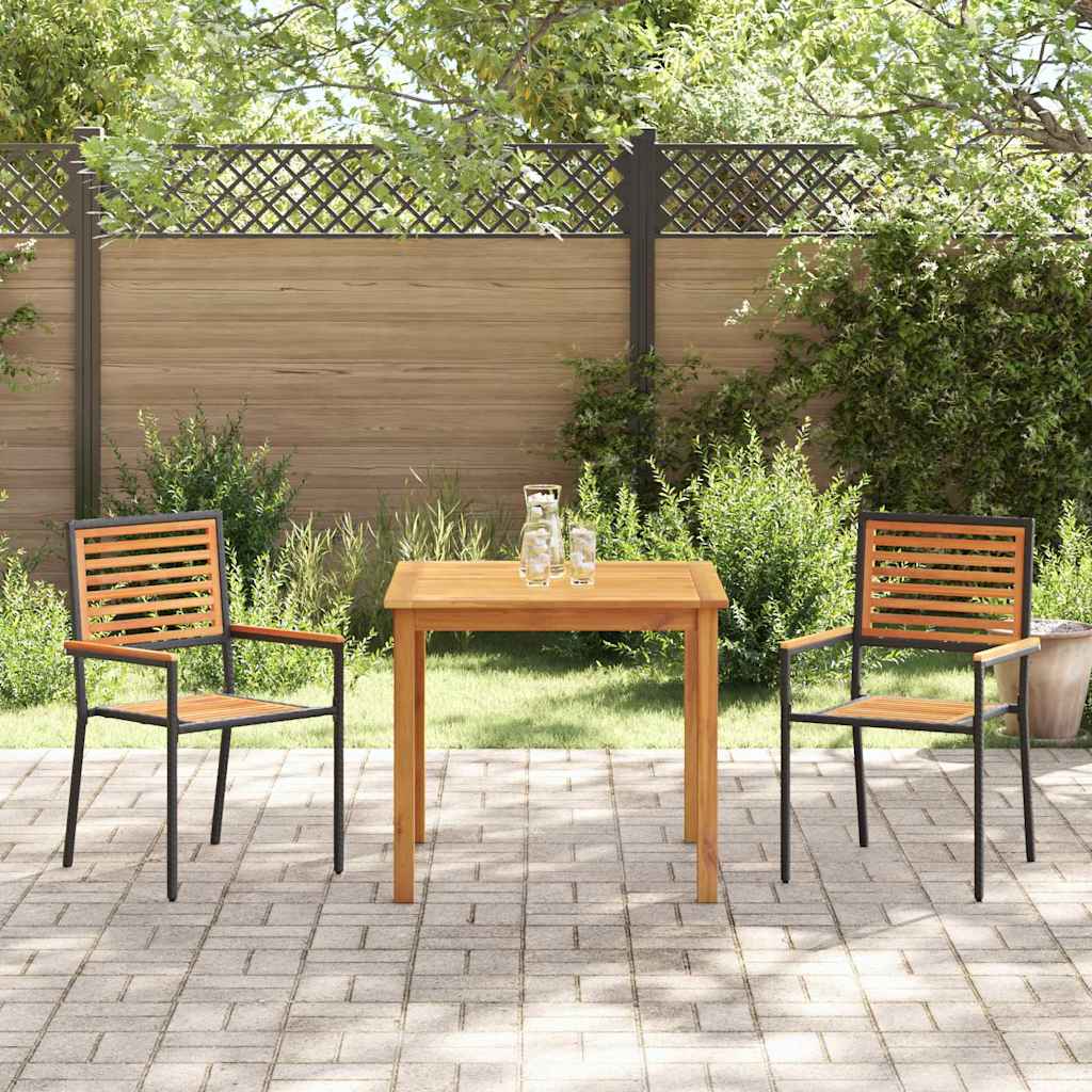 Tuin eettafelset 3 pcs Zwart Massief Acaciahout