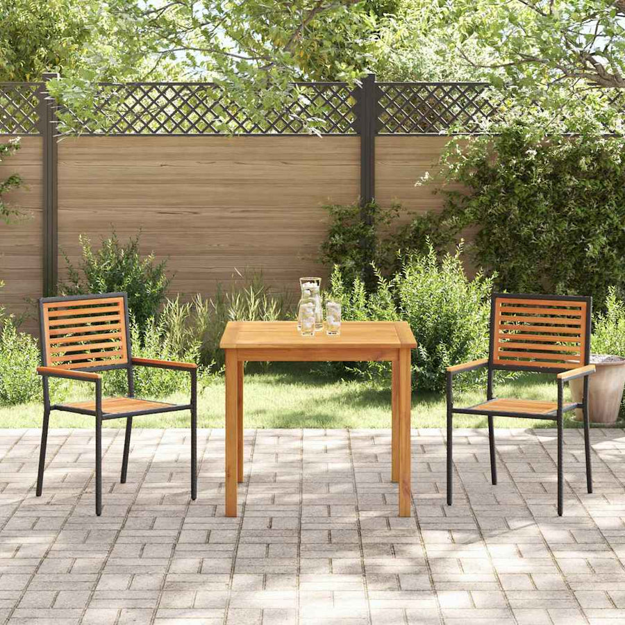 Tuin eettafelset 3 pcs Zwart Massief Acaciahout