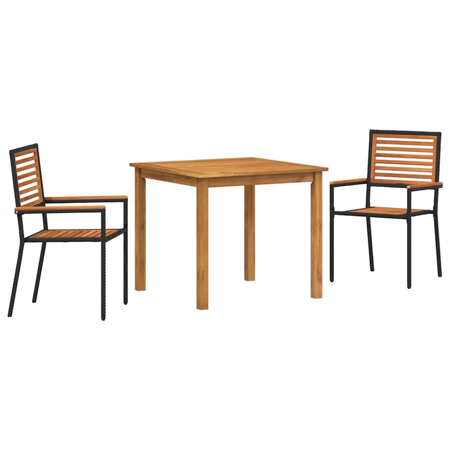 Tuin eettafelset 3 pcs Zwart Massief Acaciahout