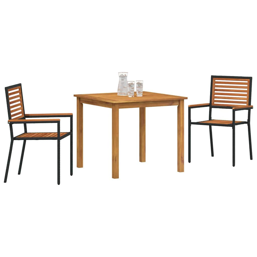 Tuin eettafelset 3 pcs Zwart Massief Acaciahout
