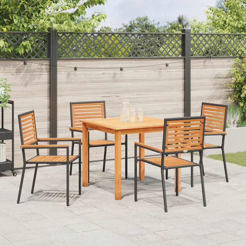 Tuin eettafelset 5 pcs Zwart Massief Acaciahout
