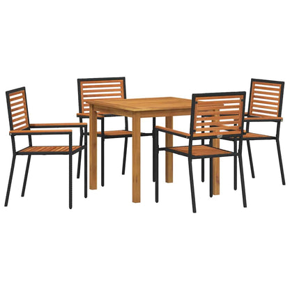 Tuin eettafelset 5 pcs Zwart Massief Acaciahout