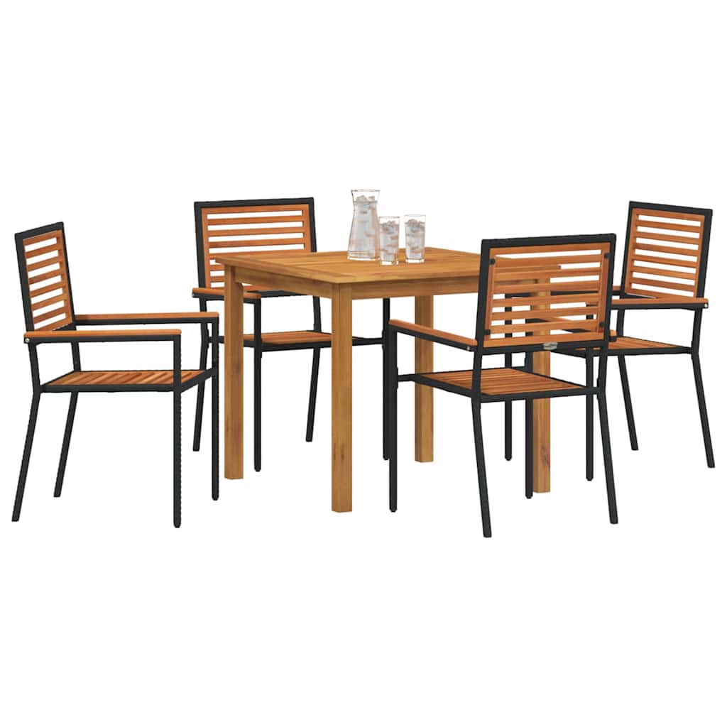 Tuin eettafelset 5 pcs Zwart Massief Acaciahout