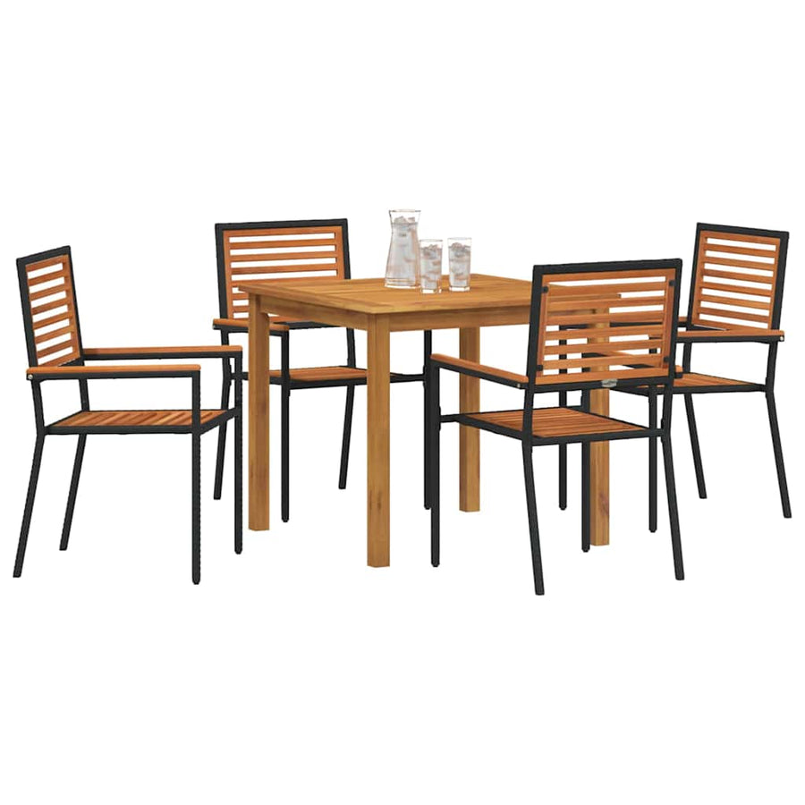 Tuin eettafelset 5 pcs Zwart Massief Acaciahout