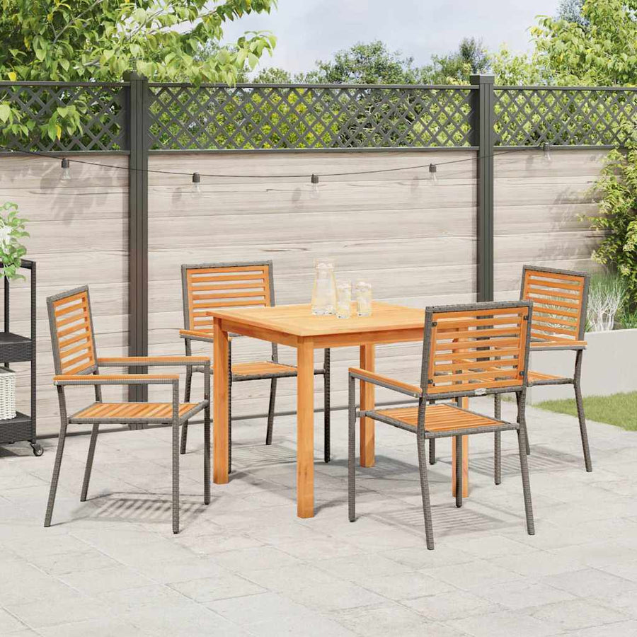 Tuin eettafelset 5 pcs Grijs Massief Acaciahout