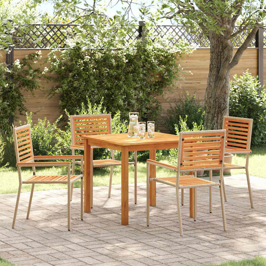 Tuin eettafelset 5 pcs Beige Massief Acaciahout