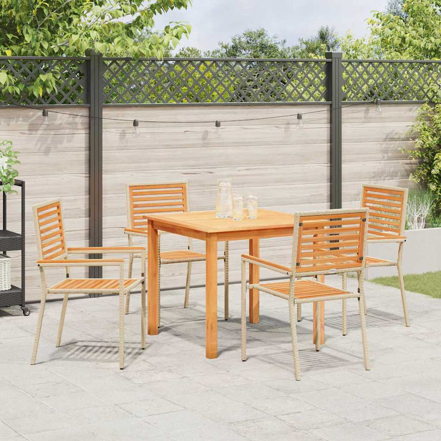 Tuin eettafelset 5 pcs Beige Massief Acaciahout