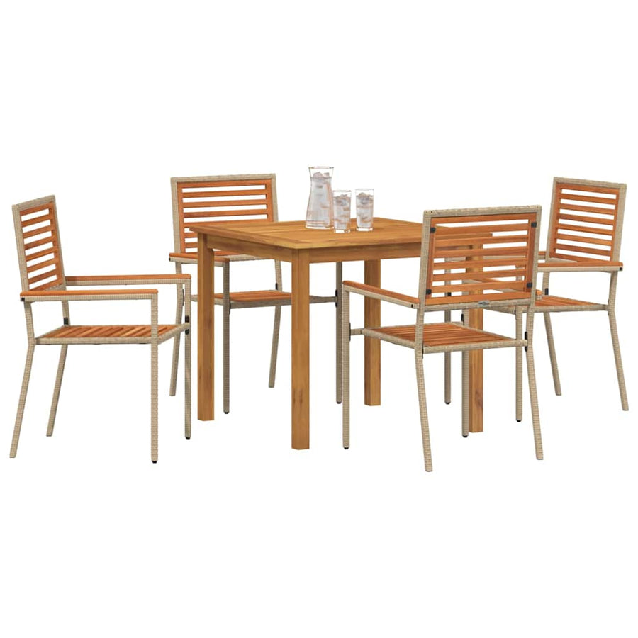 Tuin eettafelset 5 pcs Beige Massief Acaciahout