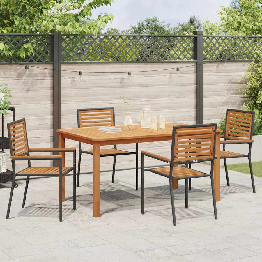 Tuin eettafelset 5 pcs Zwart Massief Acaciahout