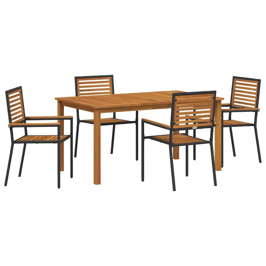 Tuin eettafelset 5 pcs Zwart Massief Acaciahout