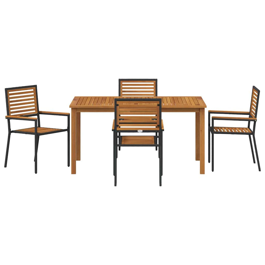 Tuin eettafelset 5 pcs Zwart Massief Acaciahout