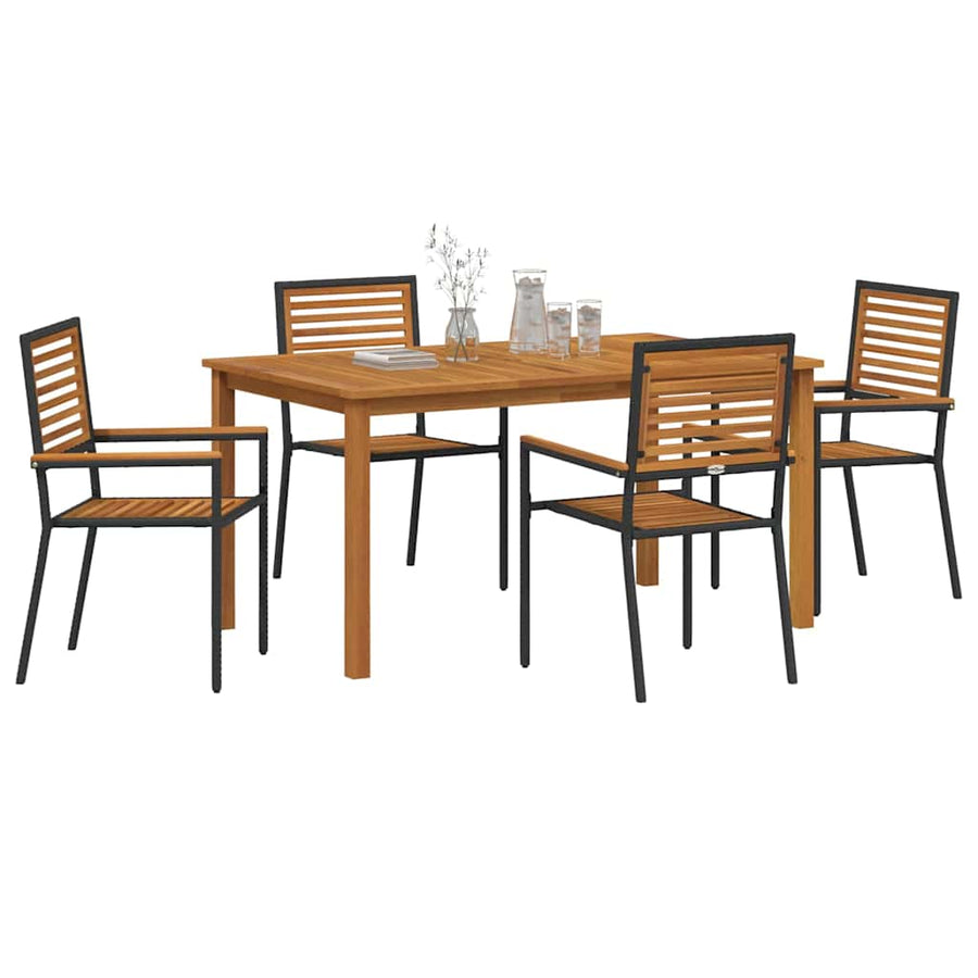 Tuin eettafelset 5 pcs Zwart Massief Acaciahout