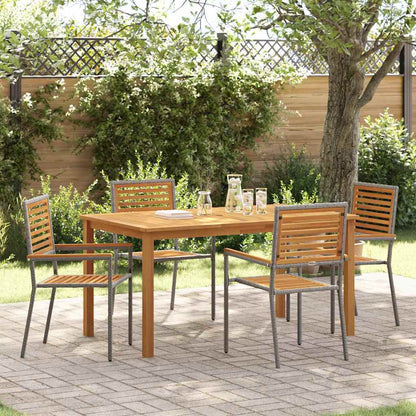 Tuin eettafelset 5 pcs Grijs Massief Acaciahout