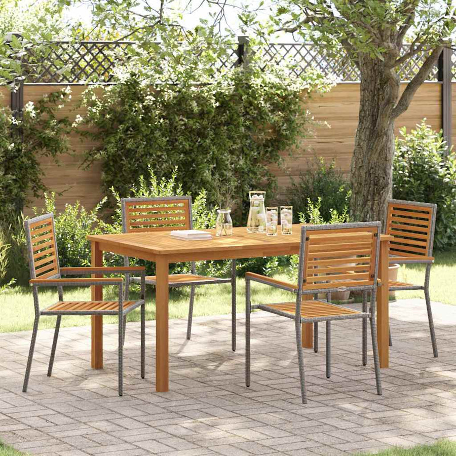 Tuin eettafelset 5 pcs Grijs Massief Acaciahout