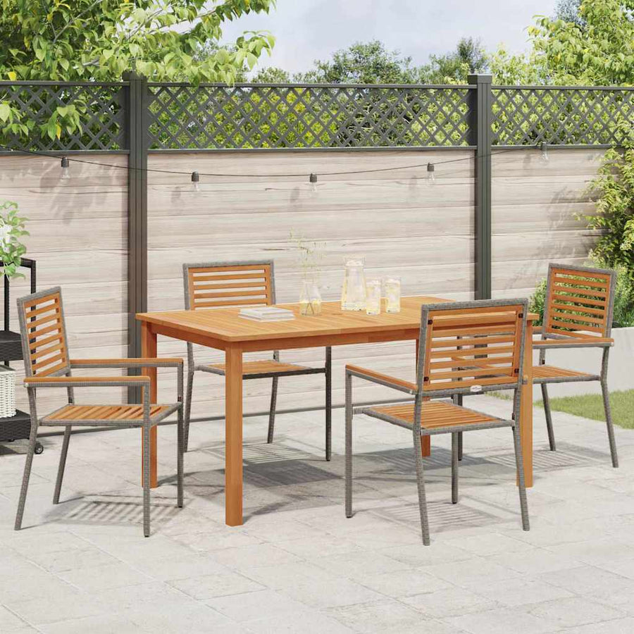 Tuin eettafelset 5 pcs Grijs Massief Acaciahout